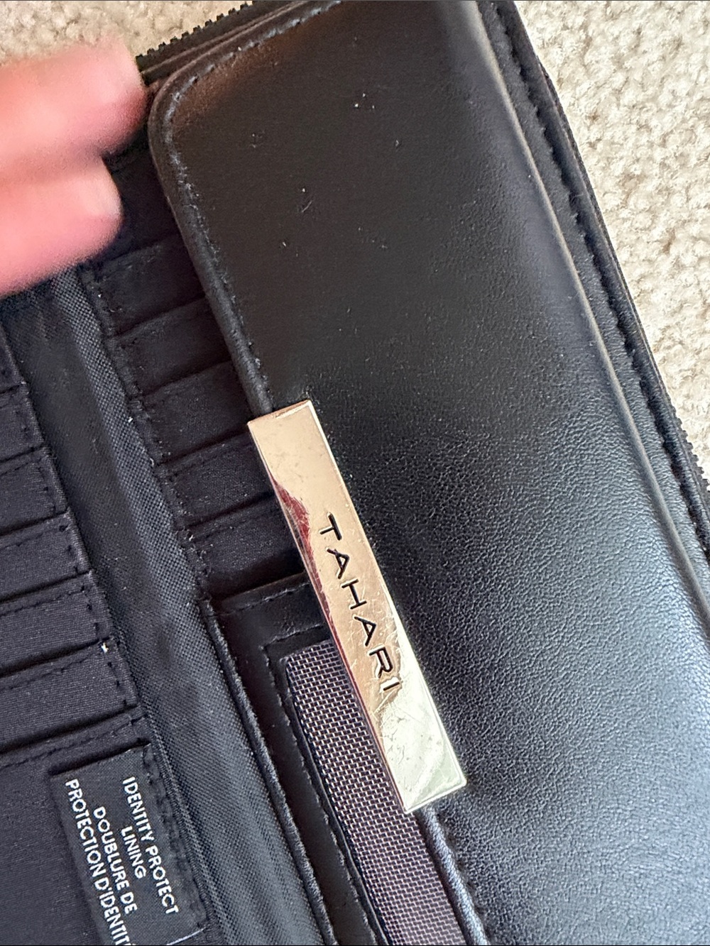 Tahari Black Leather Wristlet with Silver Logo Plaque - Picture 4 of 6